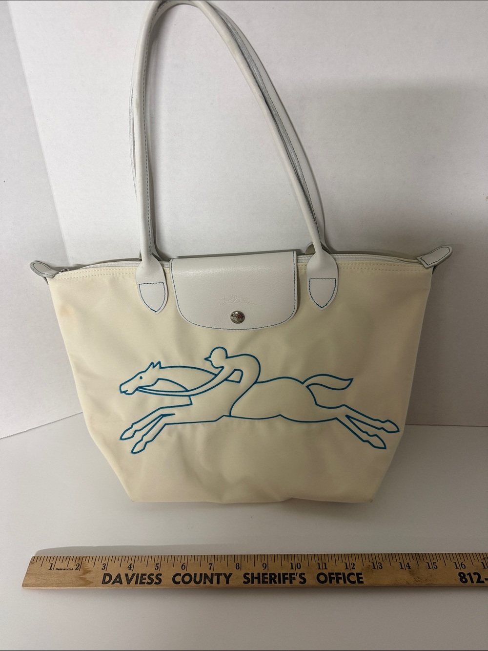 Longchamp RARE Blue Horse cream tote - Picture 14 of 14